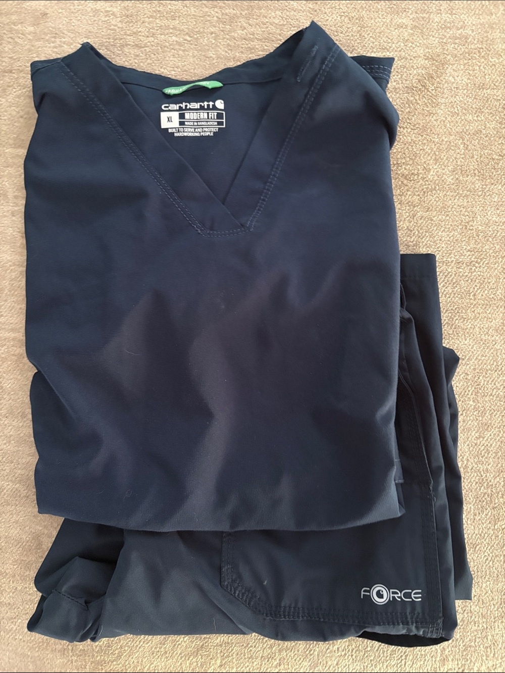 Carhartt Navy Blue V-Neck Scrub Top and Pants